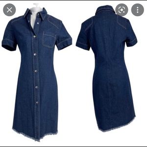 FCUK / French Connection // Denim Dress // Short Sleeve // Snap-Front Raw Hem